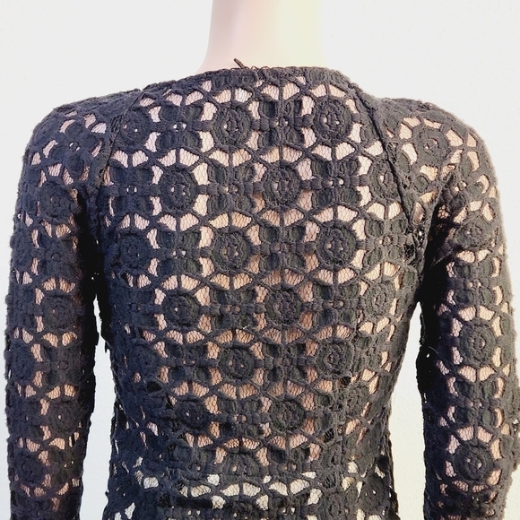 Free People Back to Black Crochet Flared Sleeve Mini Bodycon Black Dress Size: 4 - Picture 11 of 16